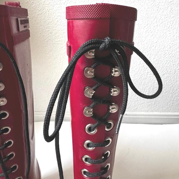 Ilse Jacobsen Hornbaek Tall Lace Up Red Rubber Boots Women’s 37 US 7 Handmade - Picture 11 of 12